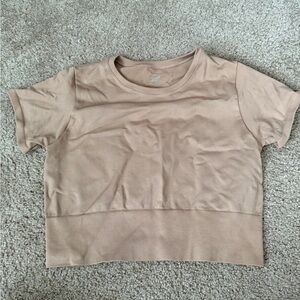 aerie Cropped Short Sleeve Top in Light Beige